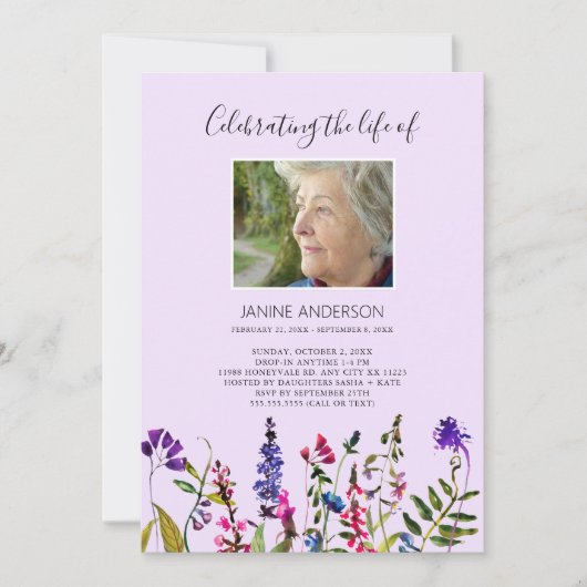 Fleur sauvage Life Celebration photo Invitation (Devant)