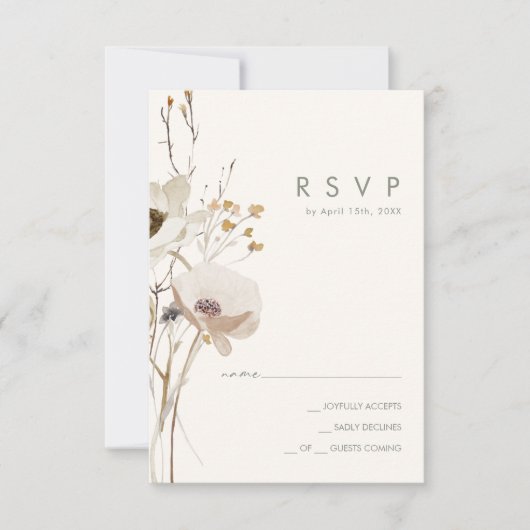 Fleur sauvage lunatique | Carte RSVP ivoire (Devant)