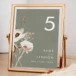Fleur sauvage lunatique | Numéro de table verte Sa<br><div class="desc">Ce Fleur sauvage fantasque | Le numéro de table Sage Green est parfait pour votre mariage boho simple et élégant. Les fleurs sauvages minimalistes d'aquarelle vous feront vivre votre vision ! Le design de jolies fleurs blanches et dorées, avec des touches de violet et de jaune, complètera votre rêve de...</div>