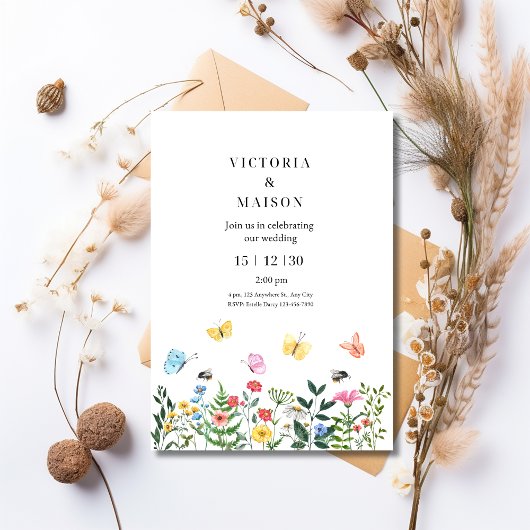 Fleur Sauvage Mariage Boho, Invitation de Mariage 