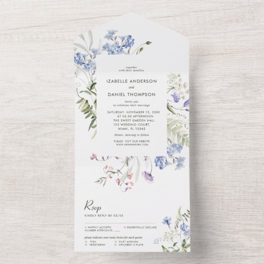 Fleur sauvage mariage D'Été Tout En Un Invitation (À l'intérieur)