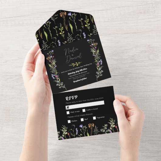 Fleur sauvage mariage Floral Dark Invitation & RSV (Déchirure)