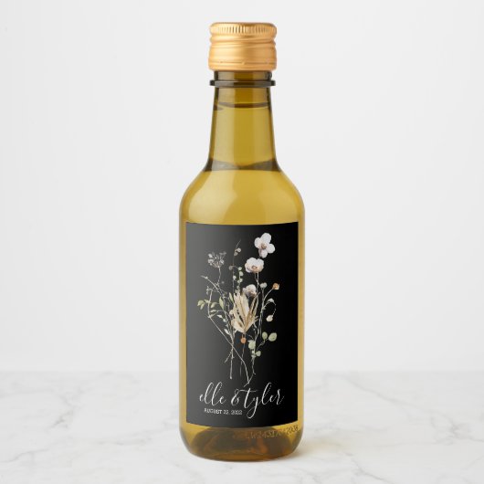 Fleur sauvage Mariage Mini Wine Bottle Étiquette (Devant)