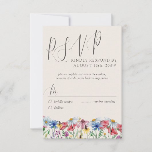 Fleur sauvage Mariage Rustic Photo et QR Code RSVP (Devant)