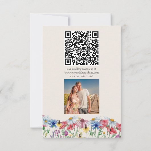 Fleur sauvage Mariage Rustic Photo et QR Code RSVP (Dos)