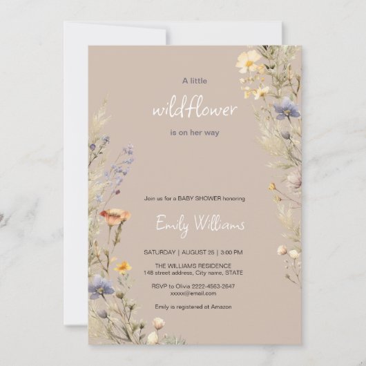 Fleur sauvage meadow boho baby shower invitation (Devant)