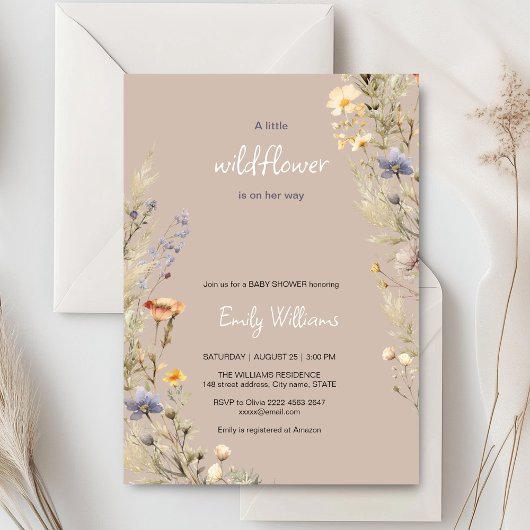 Fleur sauvage meadow boho baby shower invitation