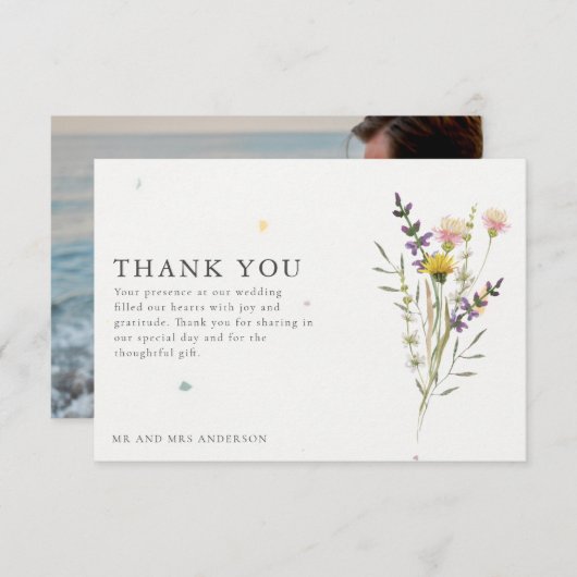 Fleur sauvage Meadow Photo Mariage Merci (Devant / Derrière)