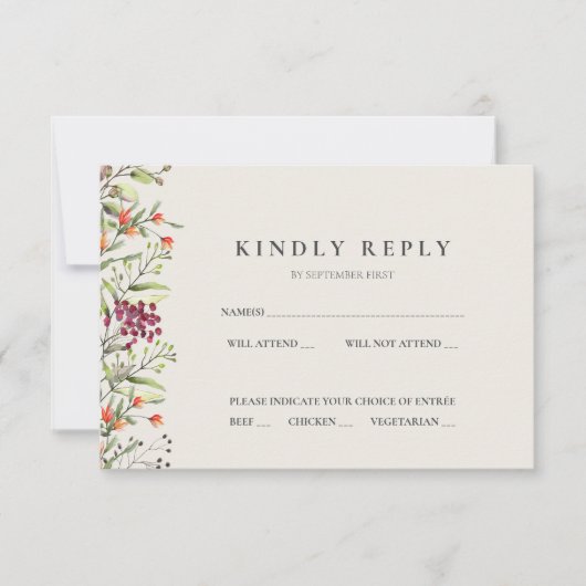 Fleur sauvage Meadow Wedding Carte RSVP Ecru (Devant)