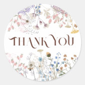 Fleur sauvage merci classique autocollant rond (Devant)