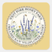 Fleur sauvage Miel Étiquette avec abeilles pointil (Devant)