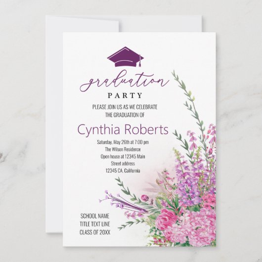 Fleur sauvage moderne Invitation de diplôme d'été (Devant)