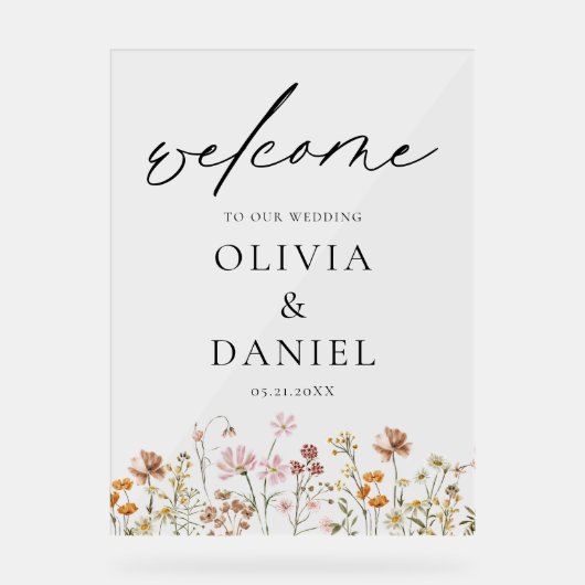Fleur sauvage Moderne Script Mariage Accueil Éléga (Recto)