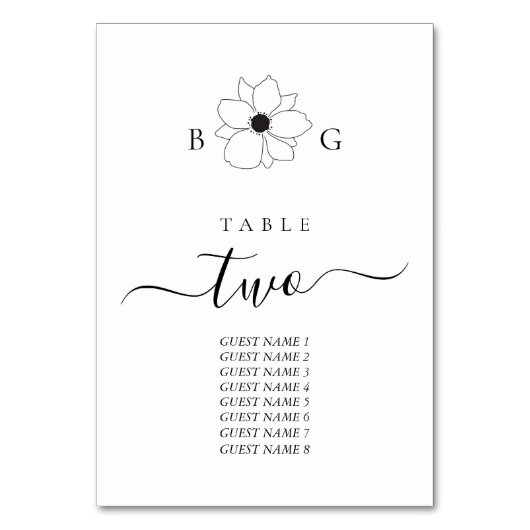 Fleur sauvage Monogramme Mariage Numéro de table (Dos)