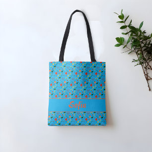 Fleur sauvage motif pavot Turquoise sac fourre-tou