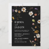 Fleur sauvage noir Boho Faire-part de mariage (Devant)