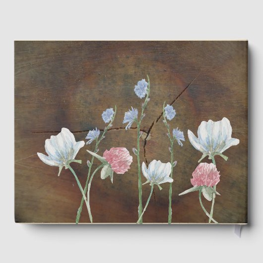 Fleur sauvage Oak Wood Mariage Livre d'invité (Verso)