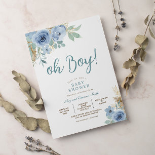 Fleur sauvage Oh Boy Baby shower Invitation