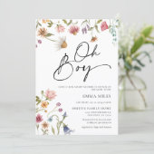 Fleur sauvage Oh Boy Baby shower Invitation (Debout devant)
