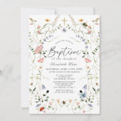 Fleur sauvage & papillon Girl Baptism Invitation (Devant)