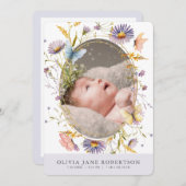 Fleur sauvage Papillon PPL Faire-part de naissance (Devant / Derrière)