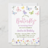 Fleur sauvage papillon première invitation anniver (Devant)