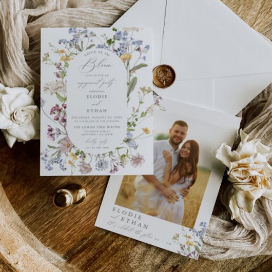 Fleur sauvage Photo Engagement Invitation Floral