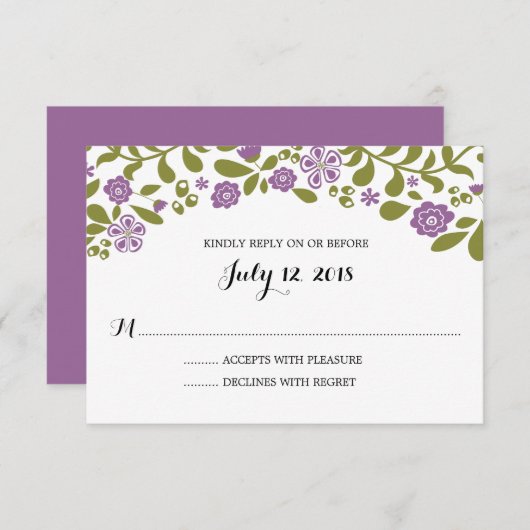 Fleur sauvage pourpre et vert fleurit Mariage RSVP (Devant / Derrière)