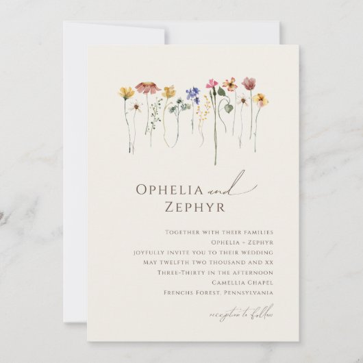 Fleur sauvage précis | Faire-part de mariage beige (Devant)