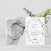 Fleur sauvage Purple Girl Photo Baptême Invitation (Debout devant)