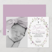 Fleur sauvage Purple Girl Photo Baptême Invitation (Devant / Derrière)