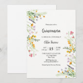 Fleur sauvage Quinceañera élégante invitation (Devant / Derrière)