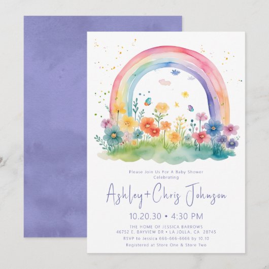 Fleur sauvage Rainbow Baby Girl Shower Invitation (Devant / Derrière)