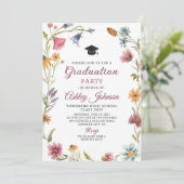Fleur sauvage Red Graduation Invitation Faire-part (Debout devant)