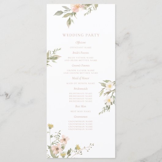 Fleur sauvage Romance Wedding Programme (Dos)