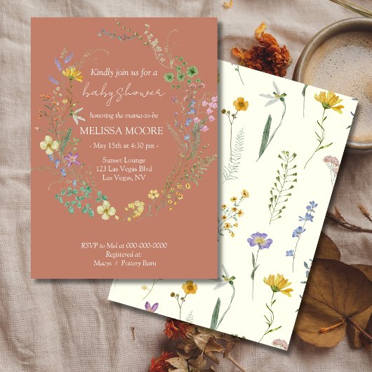 Fleur sauvage rose Boho Baby shower Invitation