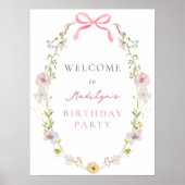 Fleur sauvage rose Bow Anniversaire fille Affiche  (Devant)