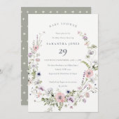 Fleur sauvage rose Lilac Baby shower Invitation (Devant / Derrière)
