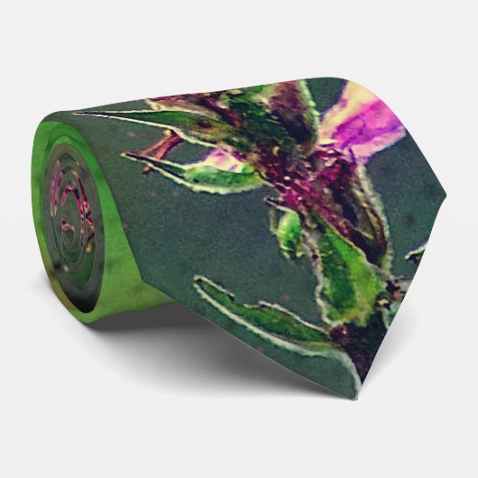 Fleur sauvage Rose Sur Cravate Vert Olivier (Roulé)