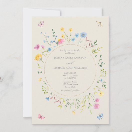 Fleur sauvage Rustic Boho Faire-part de mariage (Devant)