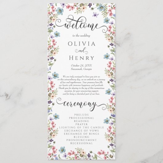 Fleur sauvage Rustic Floral Wedding Programme (Devant)