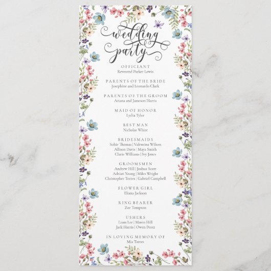 Fleur sauvage Rustic Floral Wedding Programme (Dos)