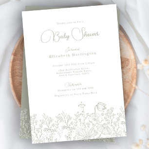 Fleur sauvage Sage Green Baby shower Invitation