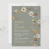 Fleur sauvage Sage Green Boho Faire-part de mariag (Devant)