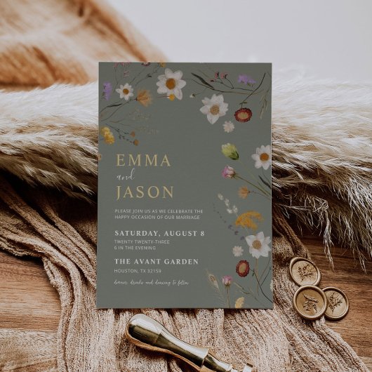 Fleur sauvage Sage Green Boho Faire-part de mariag
