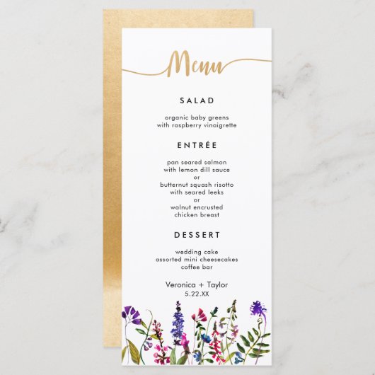 Fleur sauvage Simple 3 plats mariage menu (Devant / Derrière)