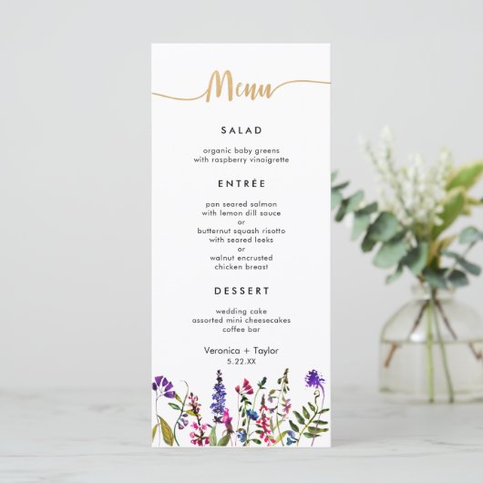 Fleur sauvage Simple 3 plats mariage menu (Debout devant)