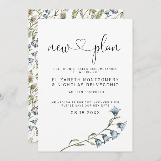 Fleur sauvage simple | Faire-part Mariage reporté (Devant / Derrière)