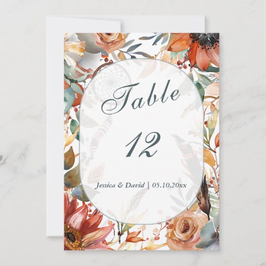 Fleur sauvage Spirit Boho Mariage Numéro de table (Devant)