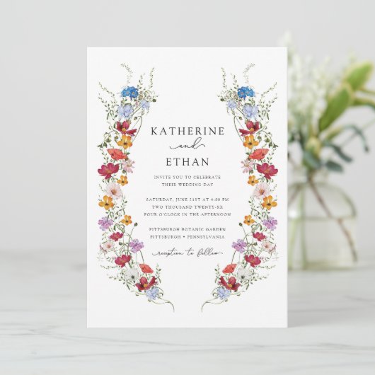 Fleur sauvage Spring Floral Wedding Invitations (Debout devant)